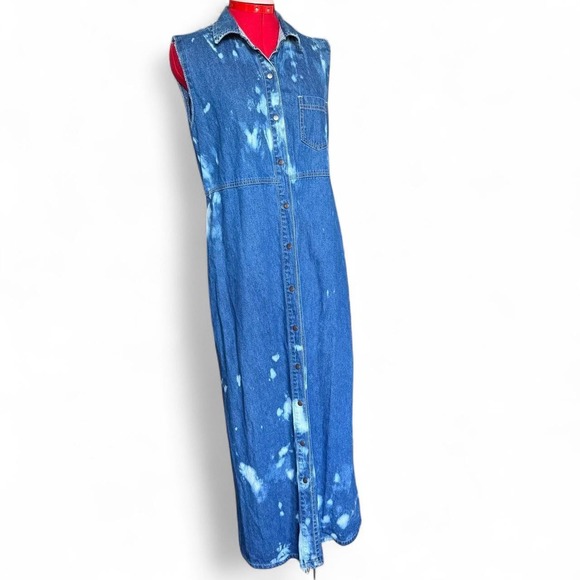 Dresses & Skirts - vintage 90s Bobbie Brooks sleeveless blue denim maxi dress tie dye size medium